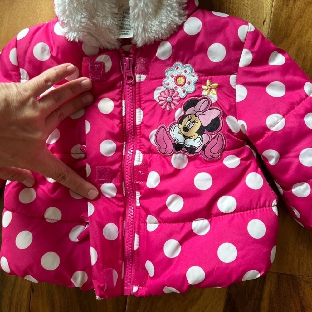 Disney Minnie Mouse Pink Polka Dot Winter Jacket size 6-12 Months - Picture 3 of 5